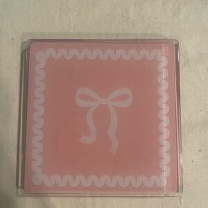Bow Square Plastic Coaster Set Pink White Bow Design, 4 Pieces